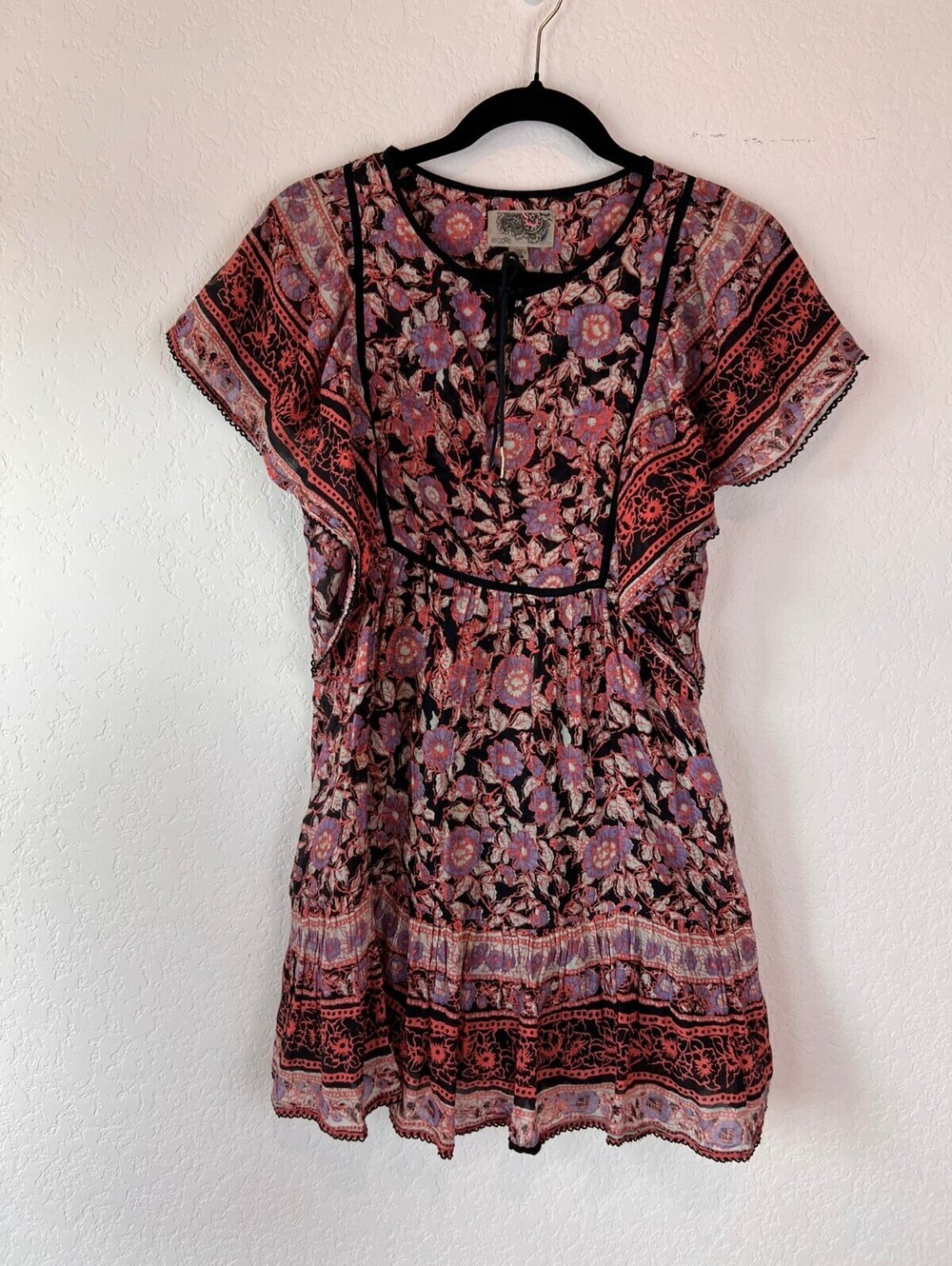 Ecote Boho Floral Mini Dress Short Sleeve Multicolor size XS